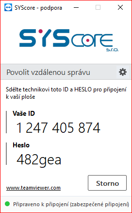 Sdělte prosím technikovi ID a heslo